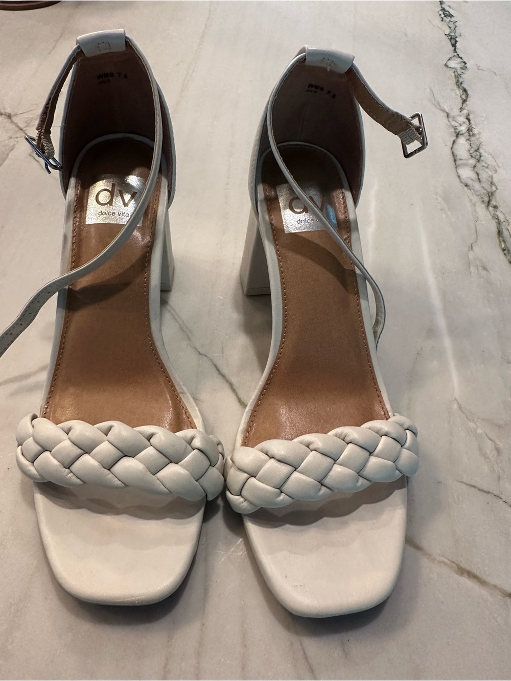 DV by Dolce Vita White Braided Strap Block Heel Sandals